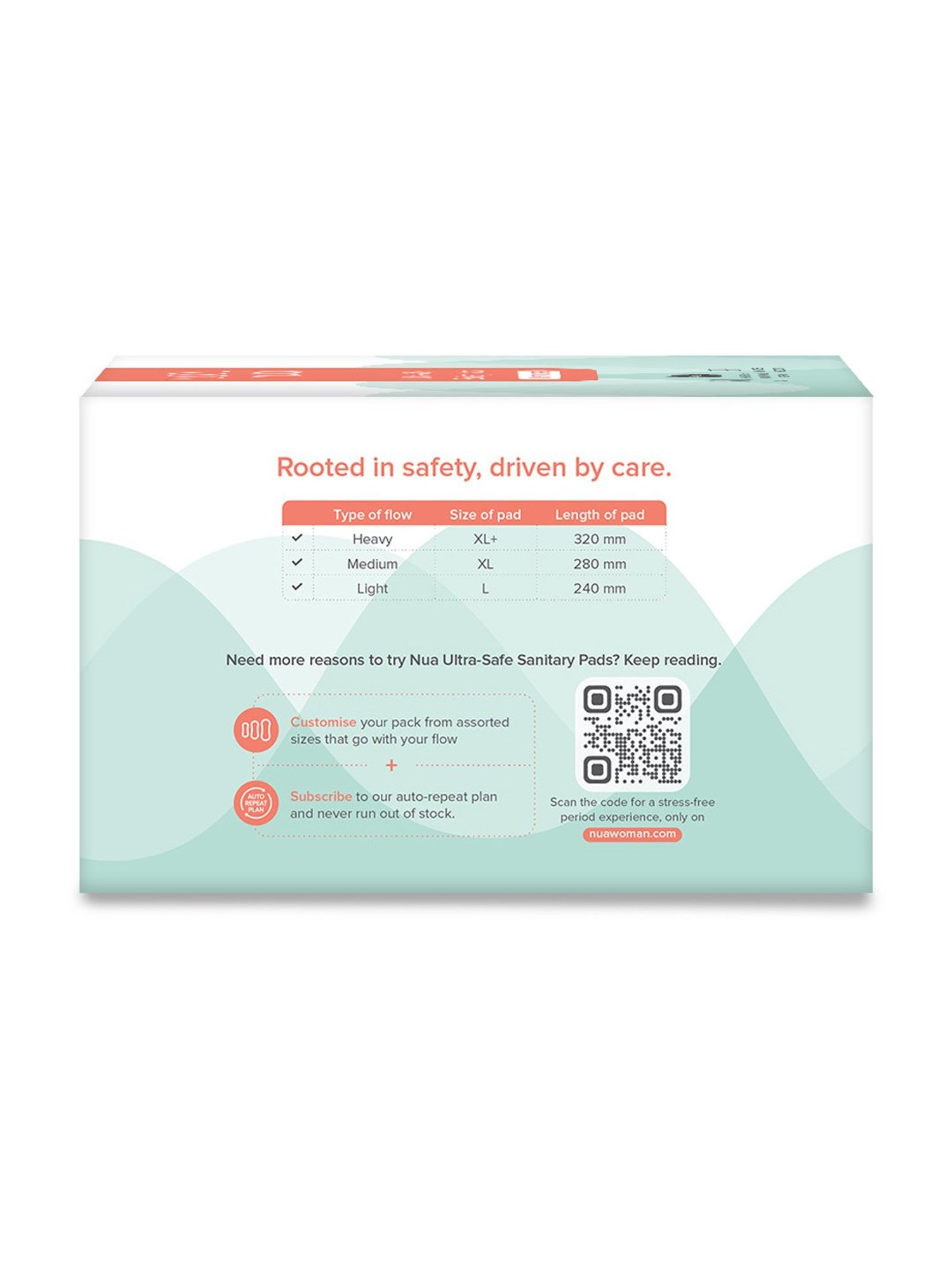 Nua Ultra-Safe Sanitary Pads with Disposable Covers 12XL+, 20XL, 18L - Pack of 50