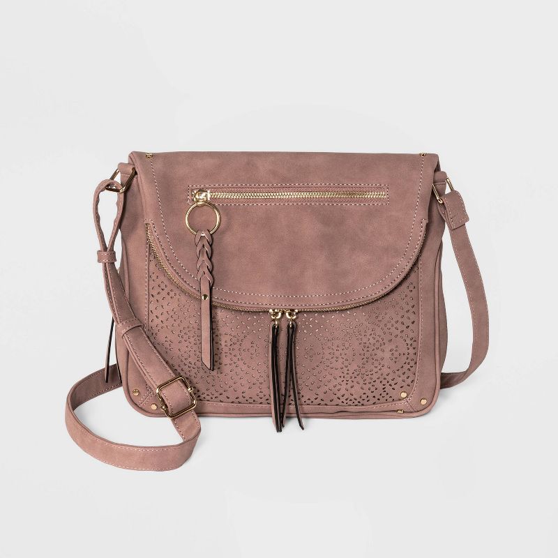 VR NYC Tear Drop Laser Cut Crossbody Bag - Mauve