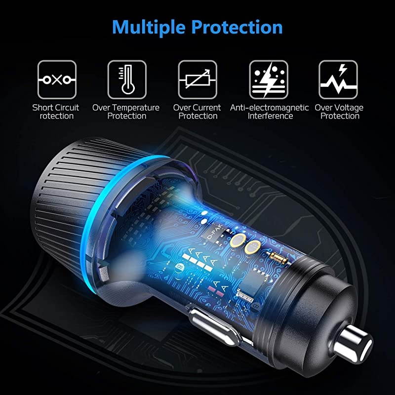 Car Charger 36W Double Quick Charge 30 Fast Car ChargerUSB Car Charger AdapterAutomatically IdentifyCompatible for iPhone XRXSXXs MaxSamsung Galaxy S7S9S8+More Mode