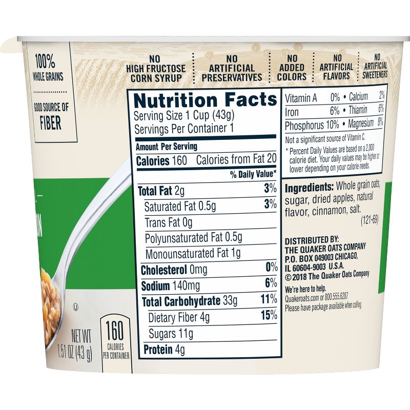 Quaker Instant Oatmeal Cup Apple Cinnamon 1.51oz