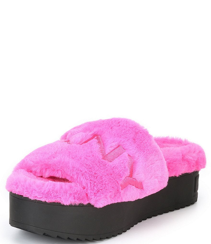 DKNY Palz Signature Logo Faux Fur Platform Slides