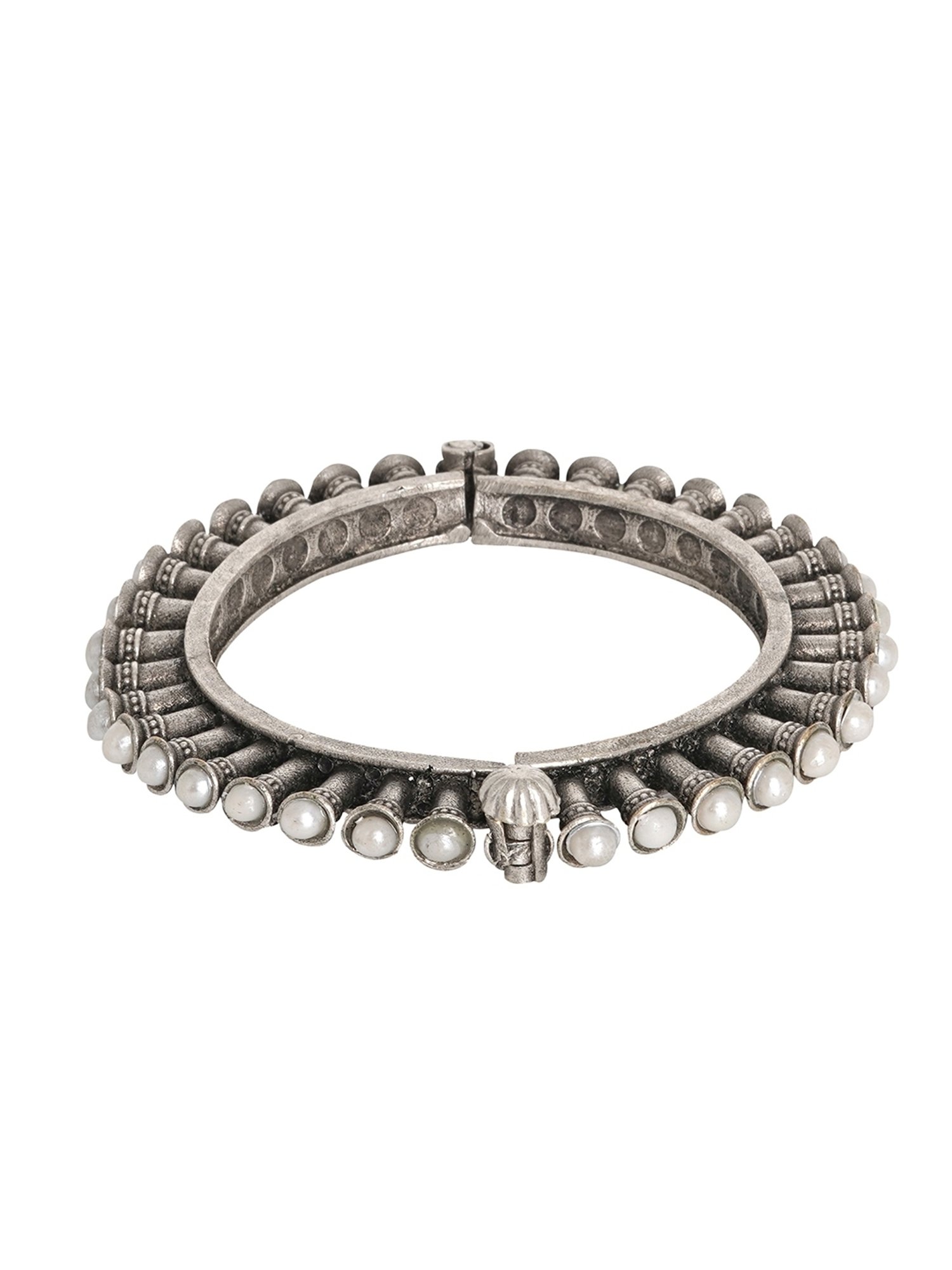 Teejh Ethnic  Naaz Pearl Silver Oxidized Bangle for Women