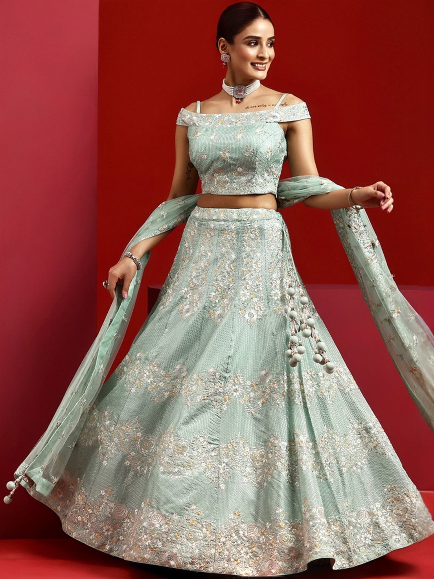 Libas Art Green Embroidered Lehenga Choli Set With Dupatta