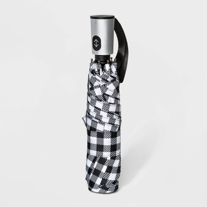 Cirra by ShedRain Gingham Air Vent Auto Open Close Compact Umbrella - Black
