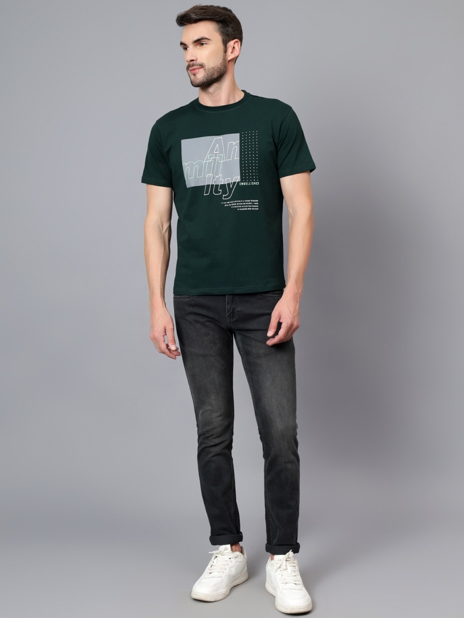 Cantabil Bottle Green Regular Fit Colour Block T-Shirt