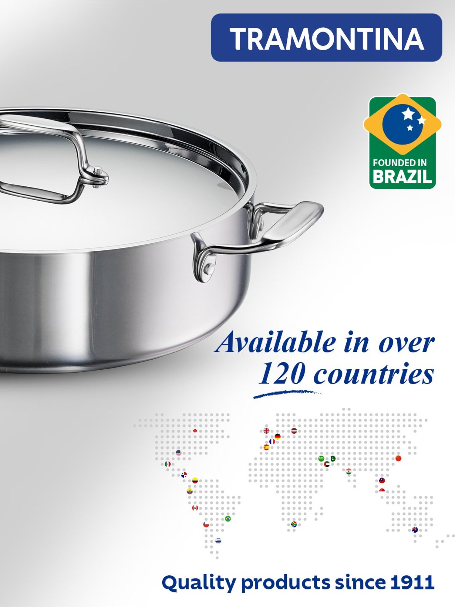 Tramontina Fusao Non-Toxic Triply Stainless Steel Ceramic Casserole & Lid 30cm/6.2L Induction Base