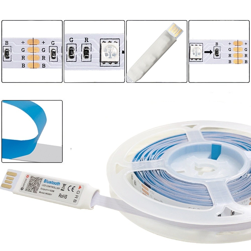 LED Strip Light Bluetooth Flexible Lamp Tape Diode SMD5050 DC5V Desk Screen TV Background Room Lighting USB Cable,0.5M