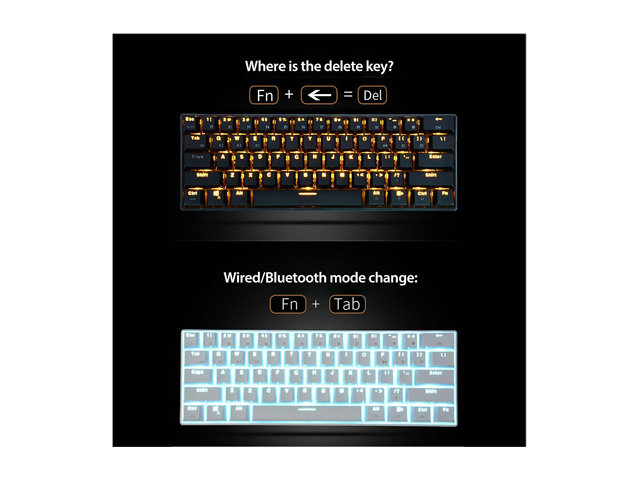 Royal Kludge RK61 Mechanical Bluetooth 3.0 Wired/Wireless 61 Keys Multi-Device RGB Backlit Gaming/Office Keyboard for iOS, Android, Windows and Mac with Rechargeable Battery, Blue Switch - White