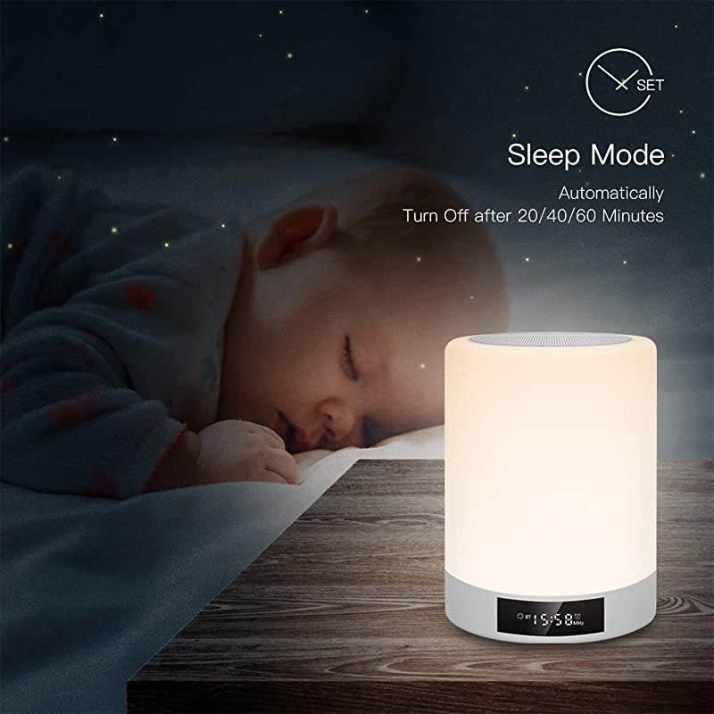 Night Light Bluetooth Speaker  Wireless Stereo Speaker with Alarm Clock MP3 Player FM Radio Touch Control Table Lamp Dimmable Warm Lights amp 7 Colors Themes for KidsPartyBedroom