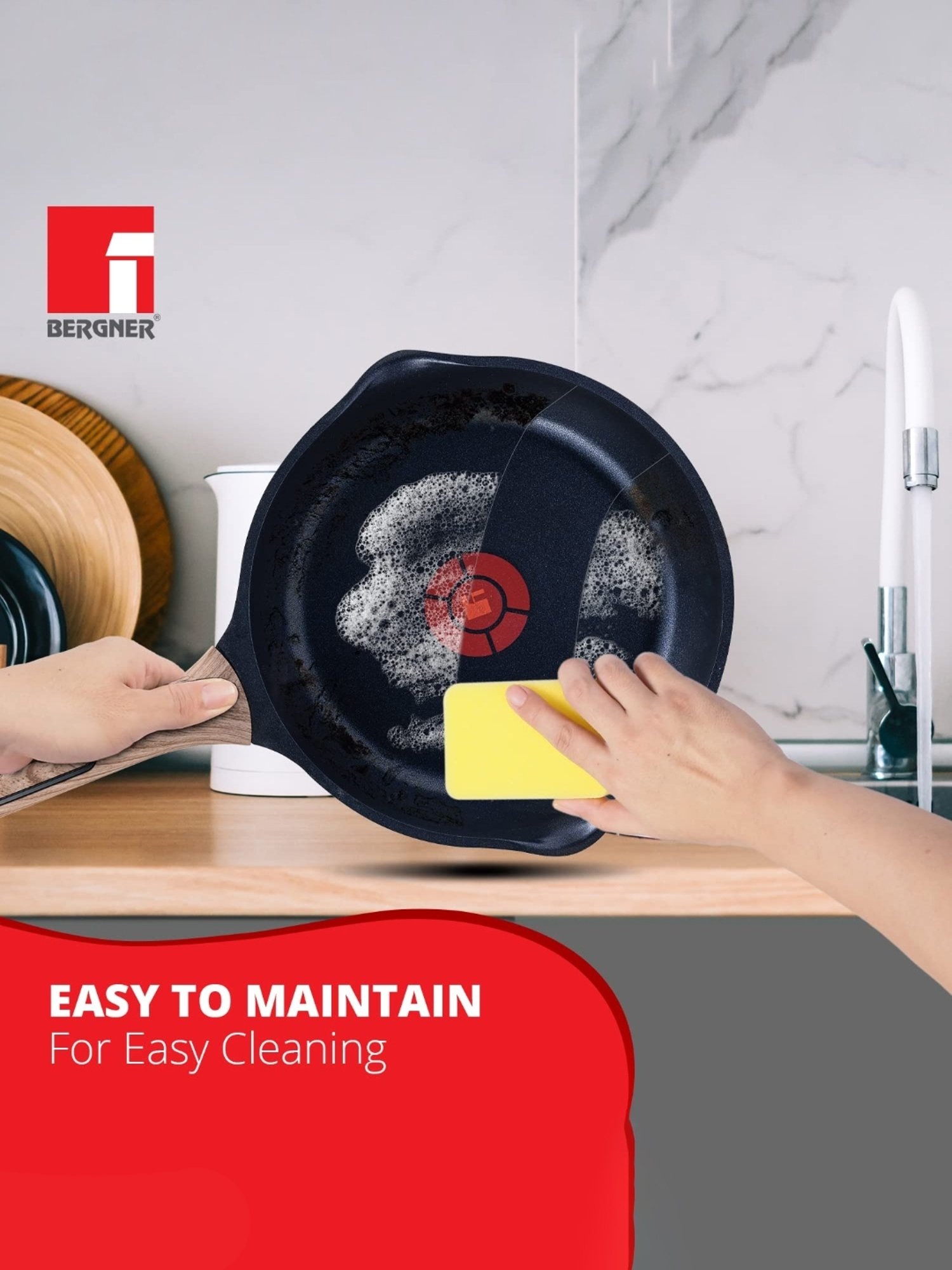 Bergner Grey Triply Marble Induction Base Frypan - 20cm (1.2L)