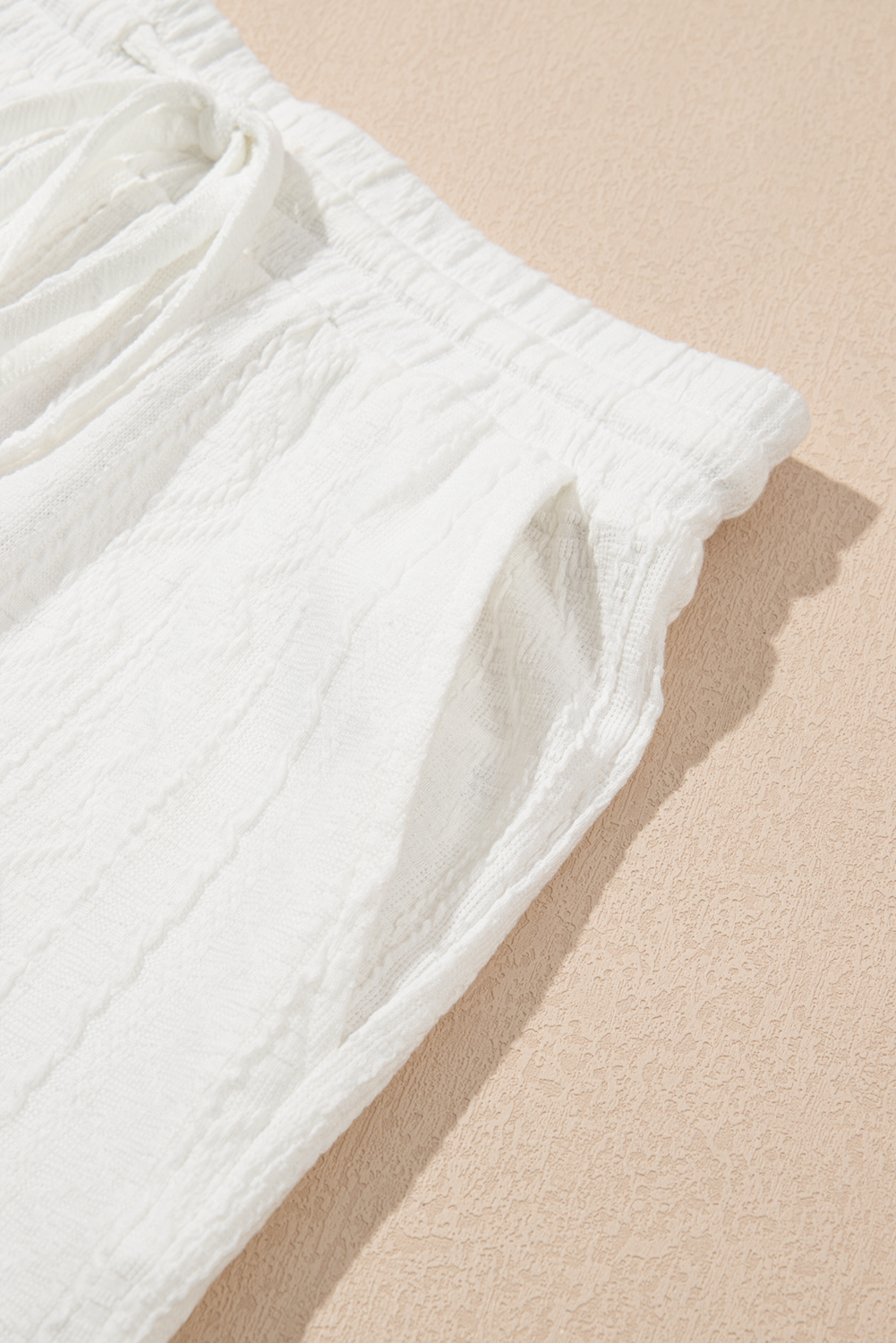 Skobeloff Textured Ruffle Split Top and Drawstring Shorts Set