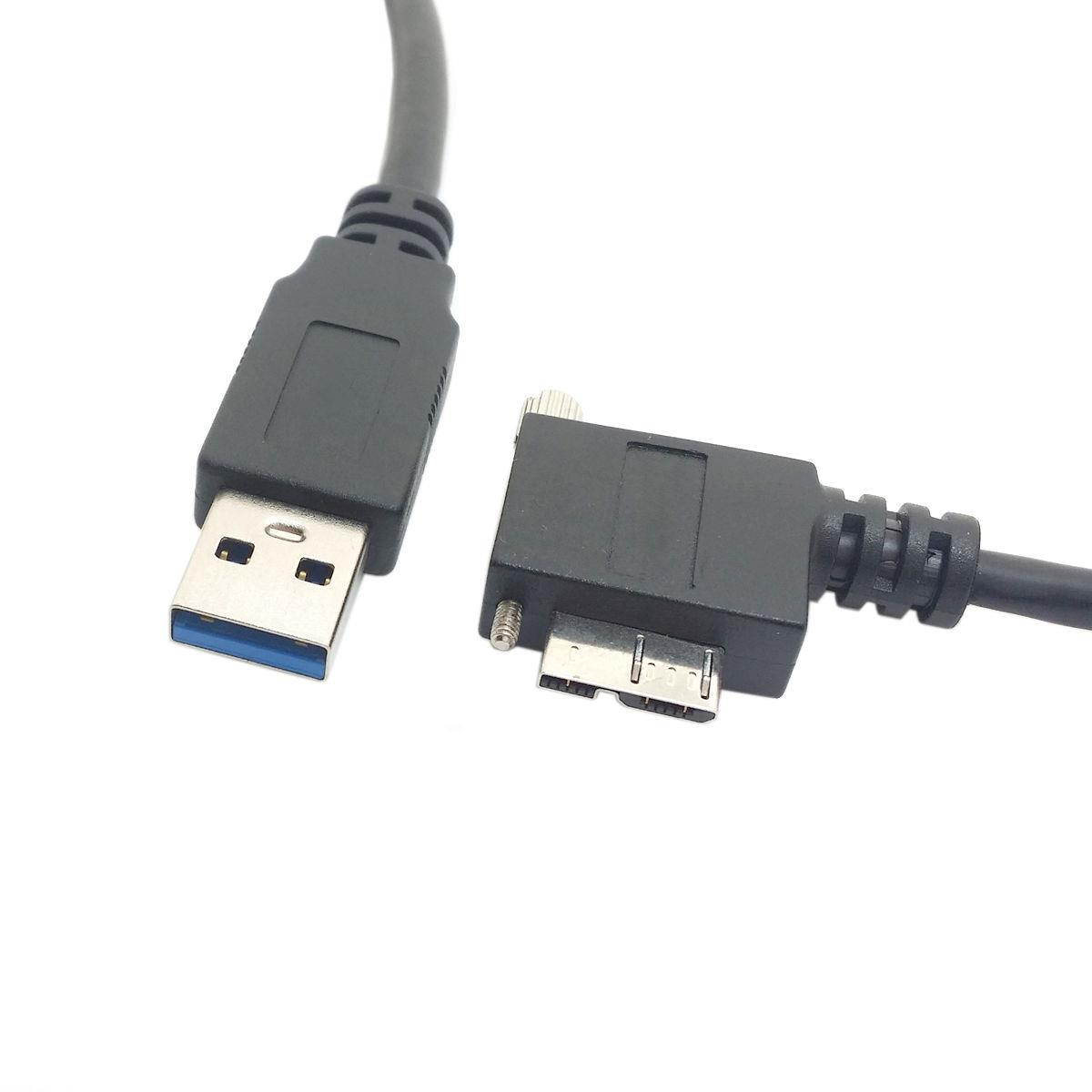 USB 3.0 A Male to Micro B Left Angled 90 Degree Cable With Locking Screws for Ni
