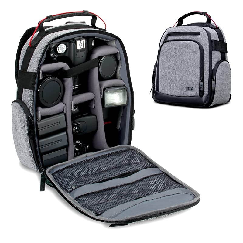 Portable Camera Backpack for DSLR Gray with Customizable Accessory Dividers Weather Resistant Bottom and Comfortable Back Support Compatible with Canon Nikon and More