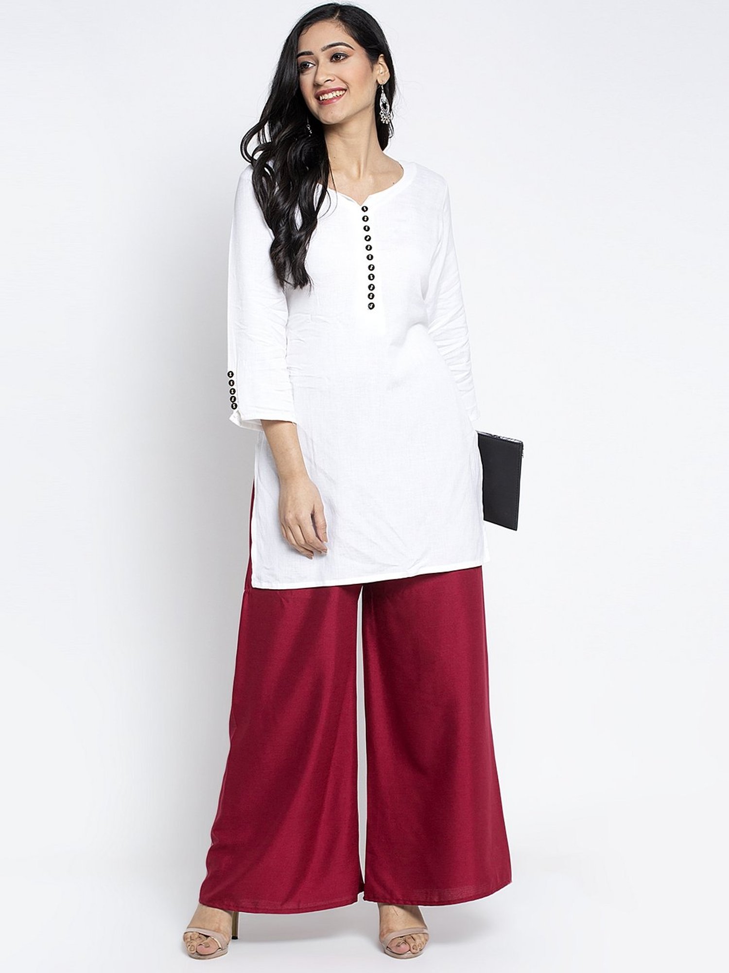 Gracit Maroon Flared Fit Palazzos - Pack Of 2