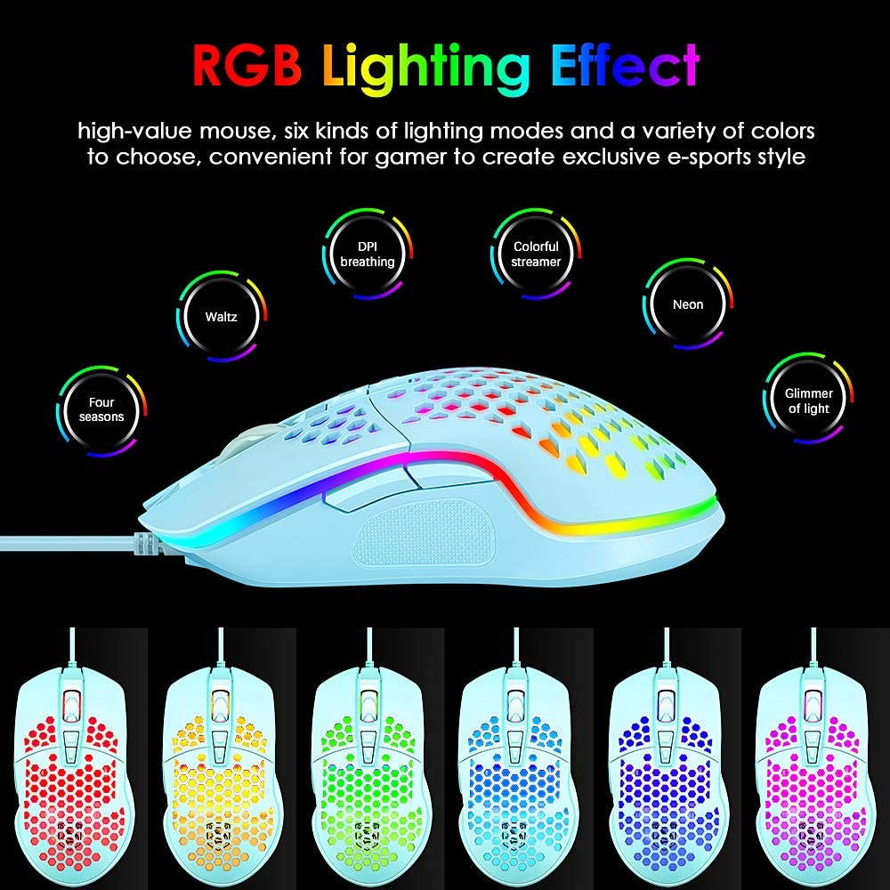 Lightweight Gaming Mouse Wired Honeycomb Hollow RGB Streamer 6400 DPI Programming Optical Sensor Pixert 3325 78G for PC X-Box PS4 Gamer