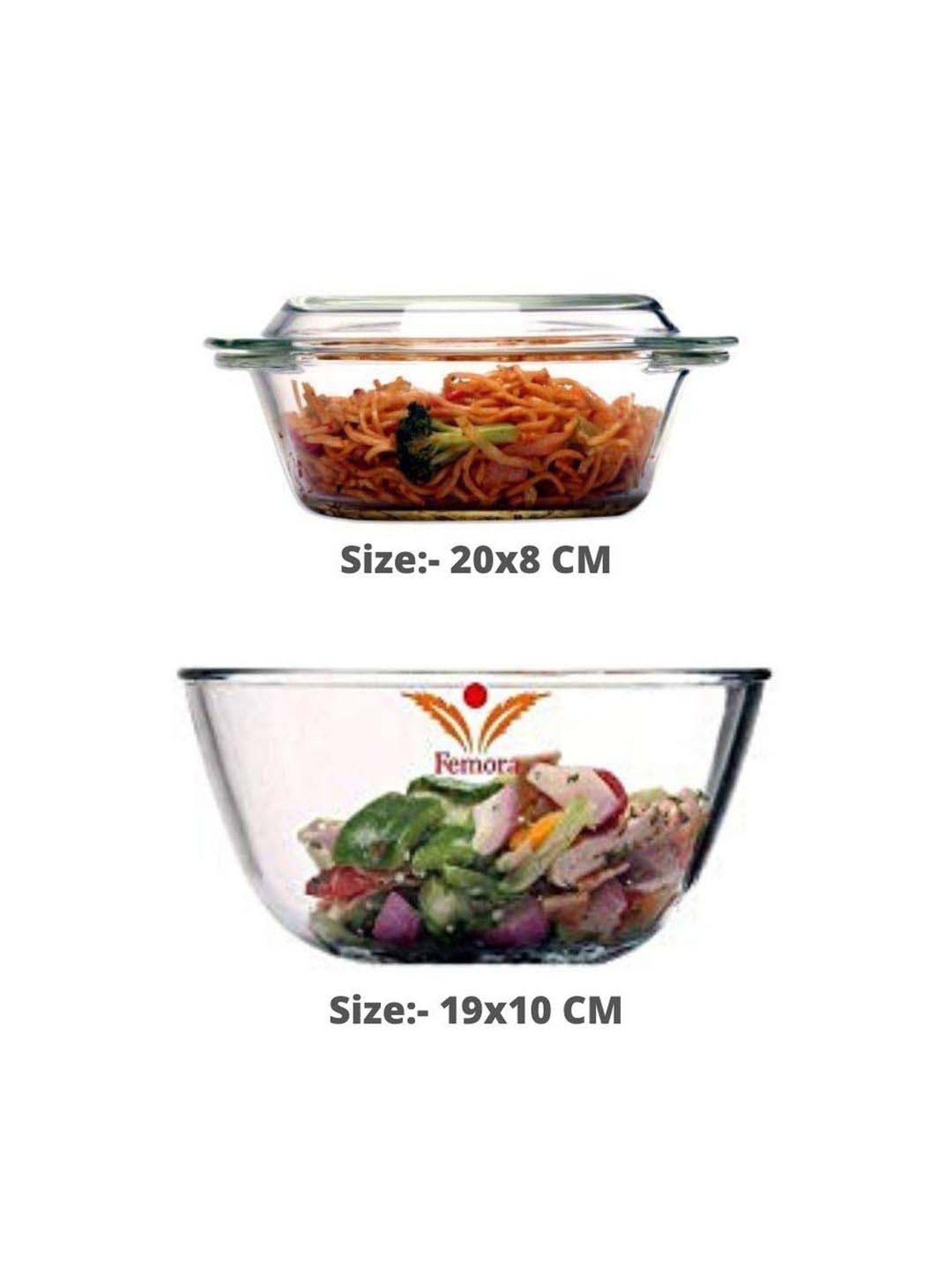 Femora Borosilicate Glass Microwave Safe Serveware Set (1650 ml & 1000 ml) - Set of 2