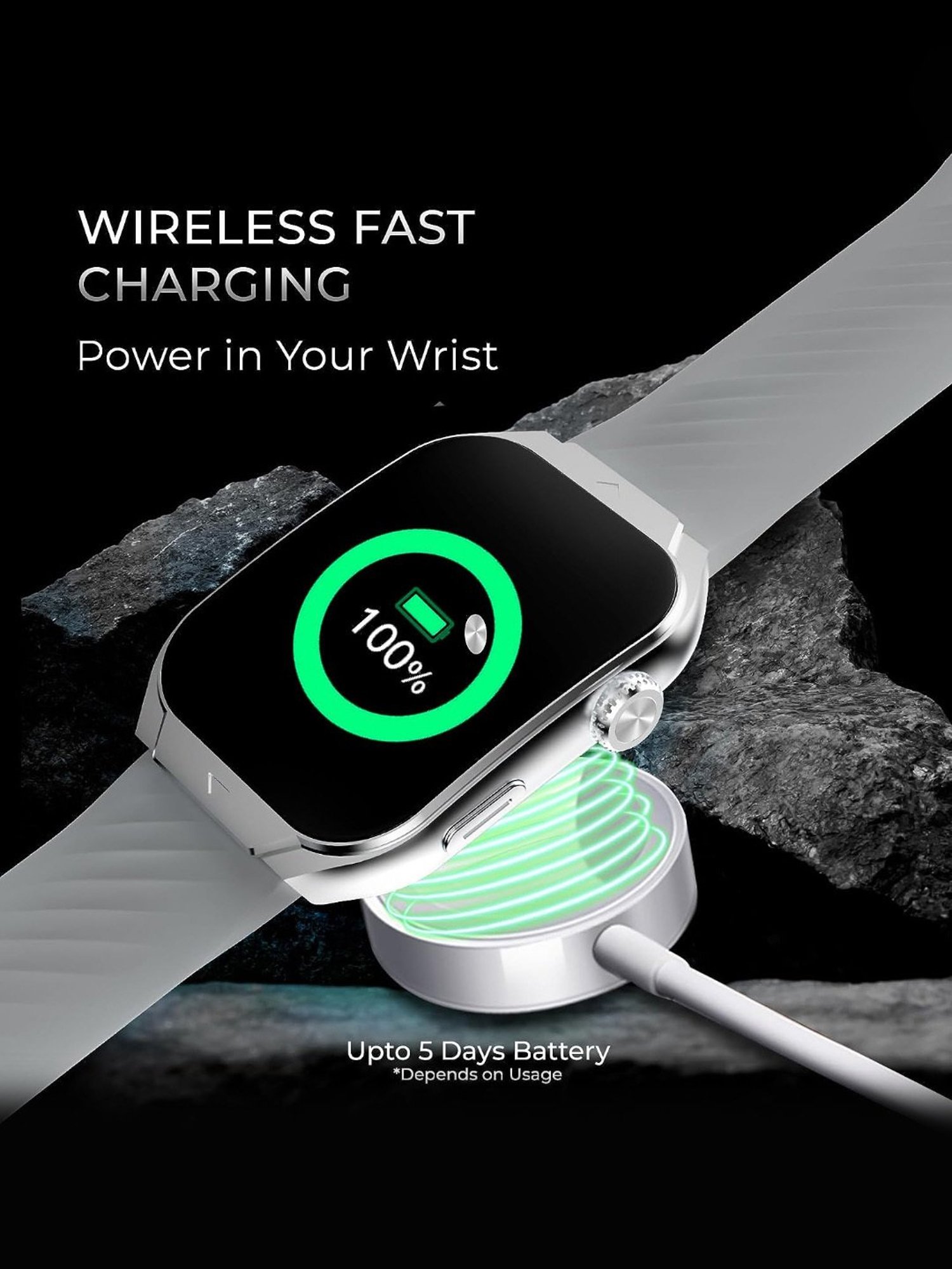 beatXP Unbound Curv 1.96 inch 3D Curved AMOLED Bluetooth Calling Smart Watch (Ice Silver)