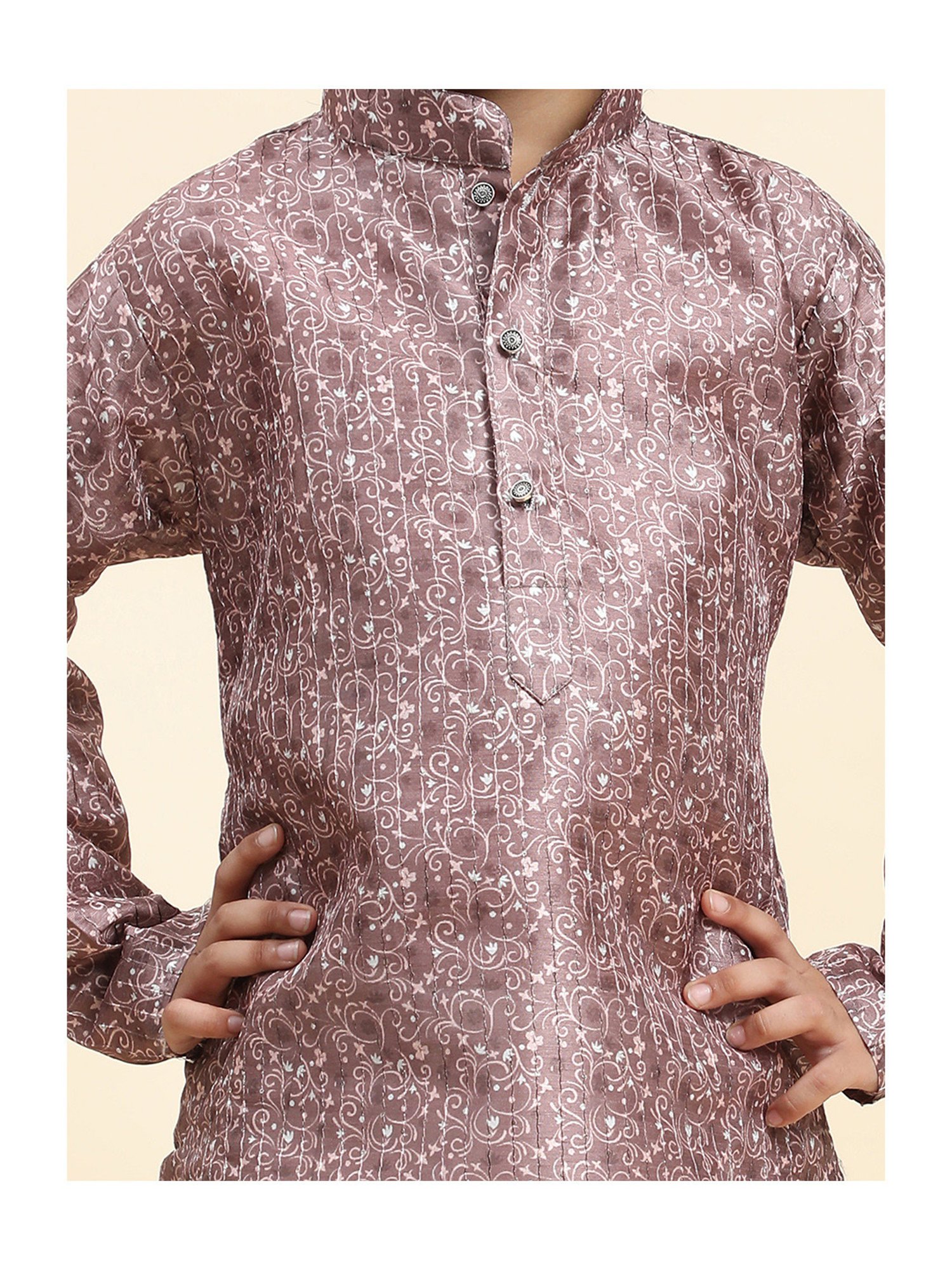 Pro-Ethic Style Developer Kids Pink & White Floral Print Full Sleeves Kurta with Pyjamas