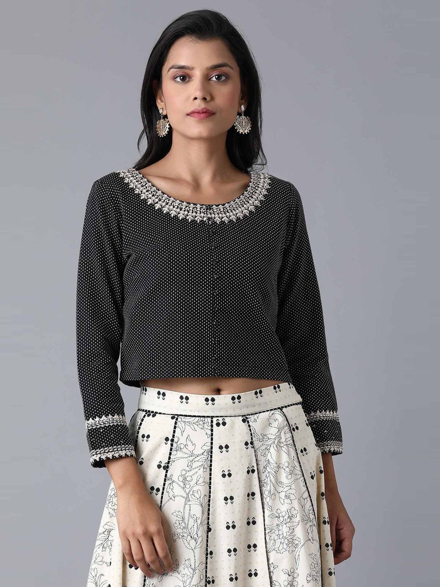 W Grey Box Embroidered Top