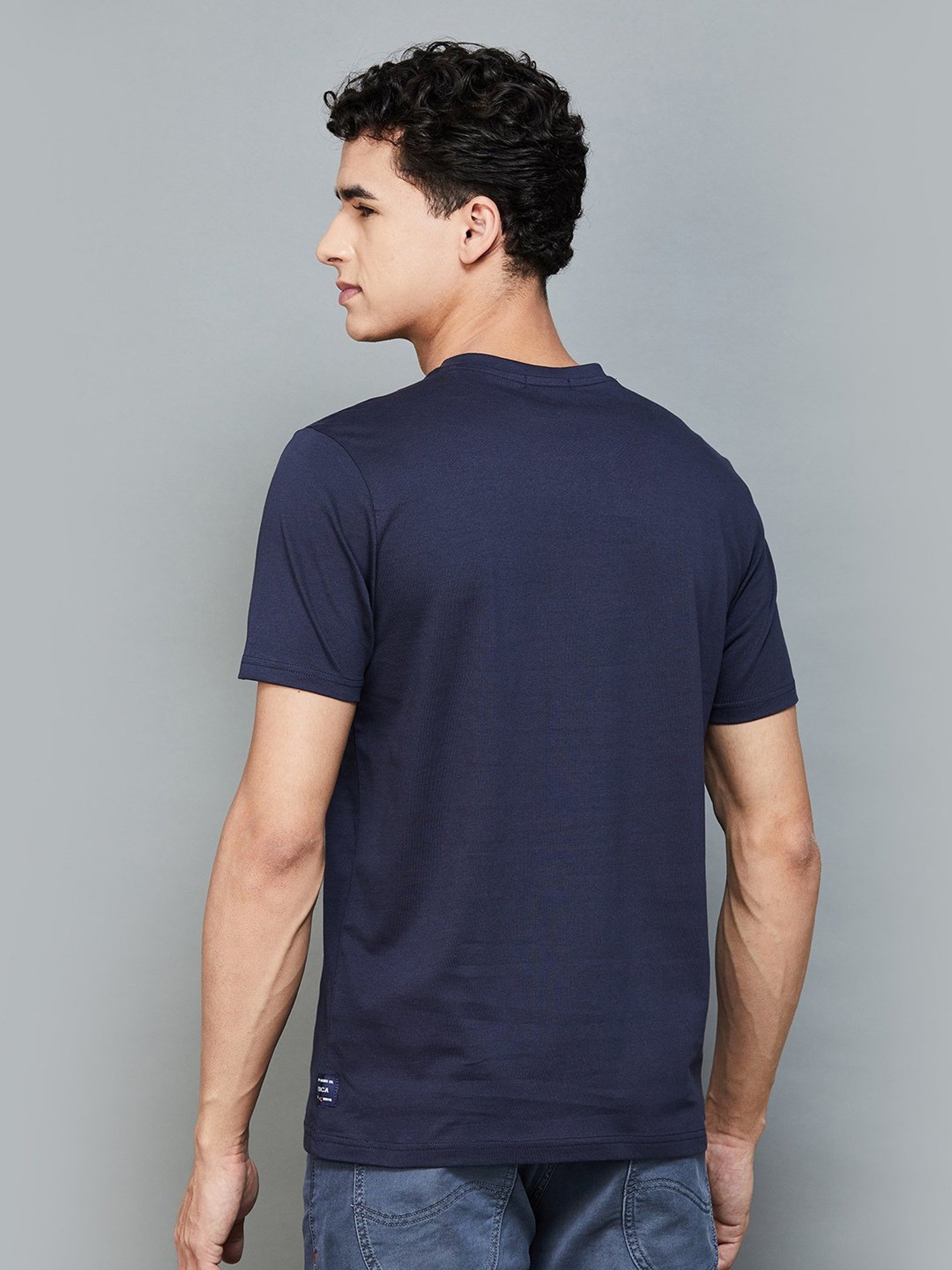 Forca by Lifestyle Navy Regular Fit Graphic Print Crew T-Shirt