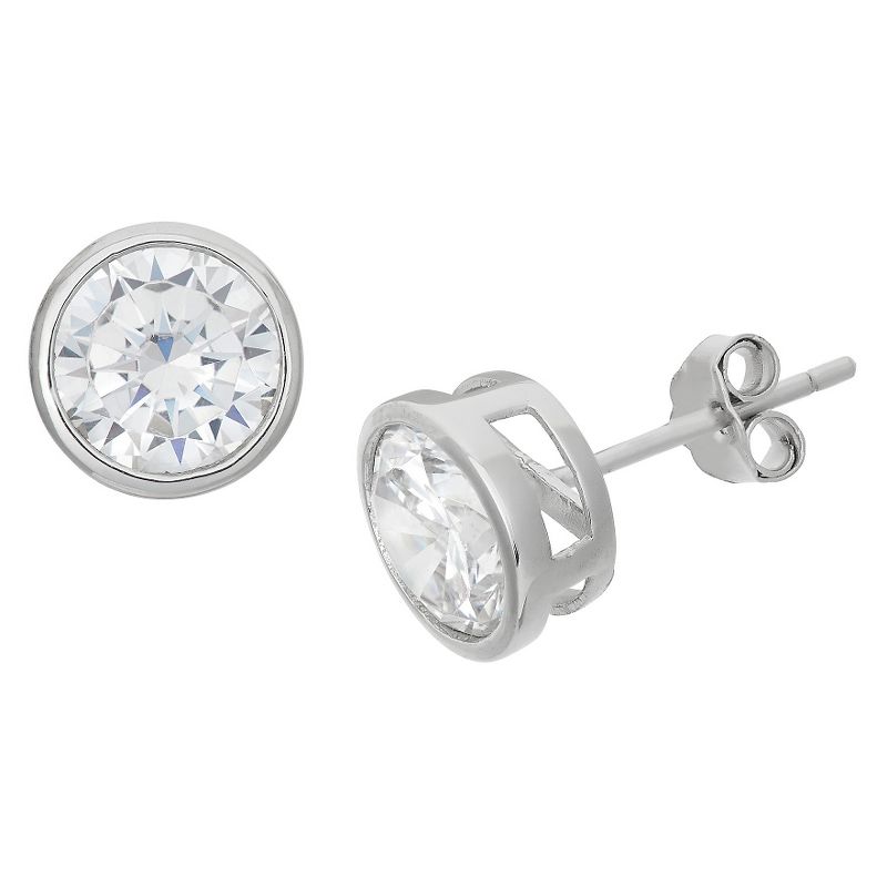 7mm Bezel Set Cubic Zirconia Stud Earrings in Sterling Silver