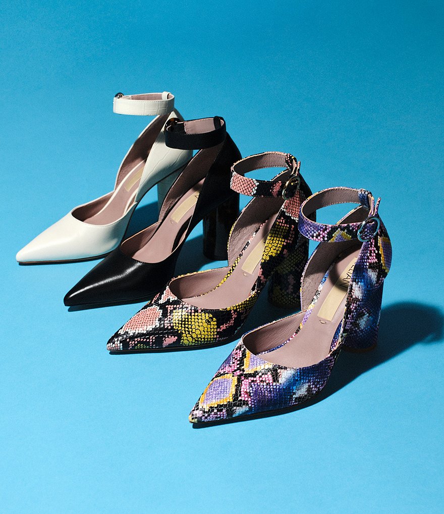 Deltan Jami Snake Print Ankle Strap Pumps
