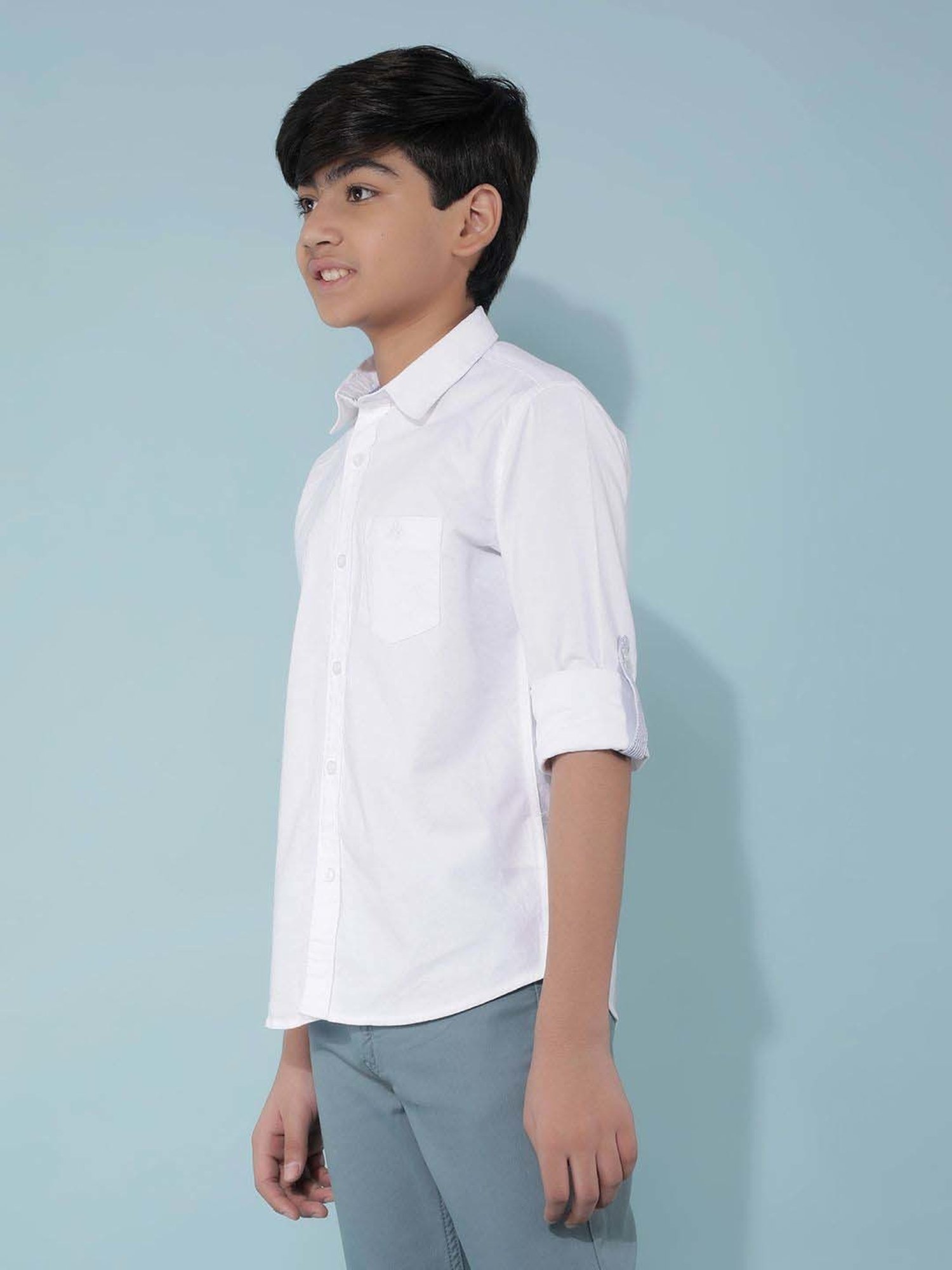 Crimsoune Club Boys White Cotton Solid Full Sleeves Shirt