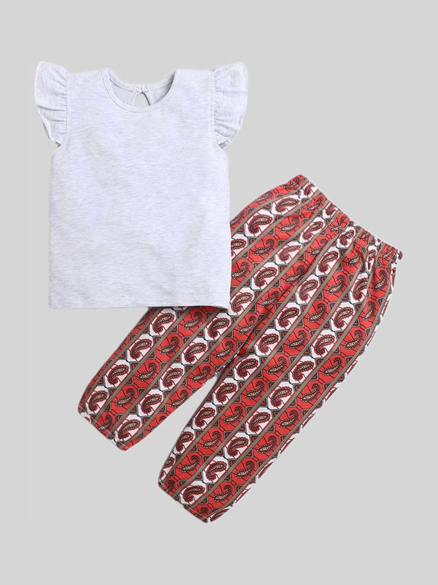 The Magic Wand Kids Grey & Red Cotton Blend Solid Top Set
