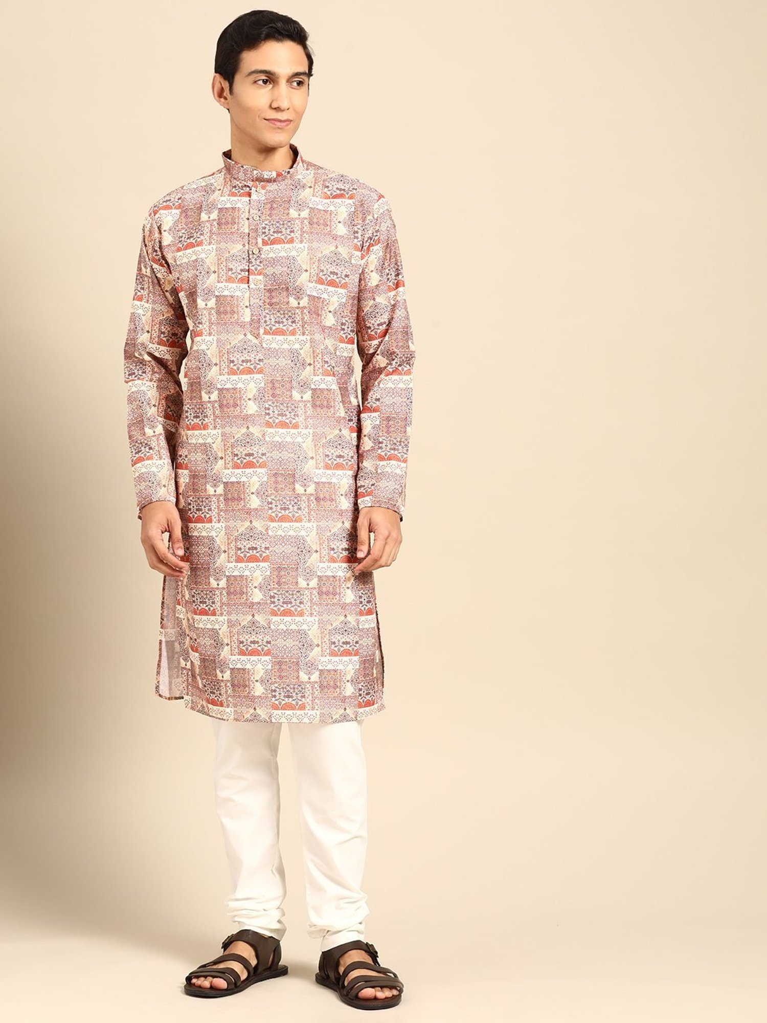 ManQ Multicolored Regular Fit Printed Kurta Bottom Set