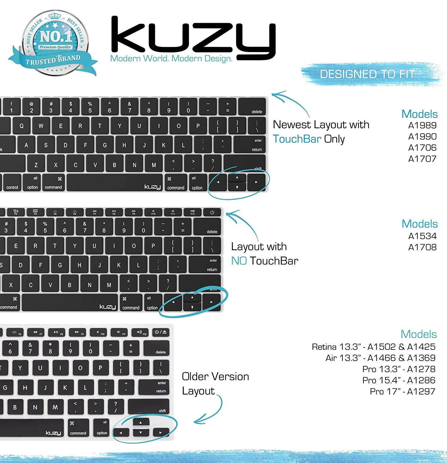 Kuzy - MacBook Pro Keyboard Cover for NEWEST MacBook Pro with Touch Bar 13" or 15" (A1989 A1990 A1706 A1707) Release 2018 2017 2016 MacBook Keyboard Cover Premium Ultra Thin Protector TPU Skin - CLEAR