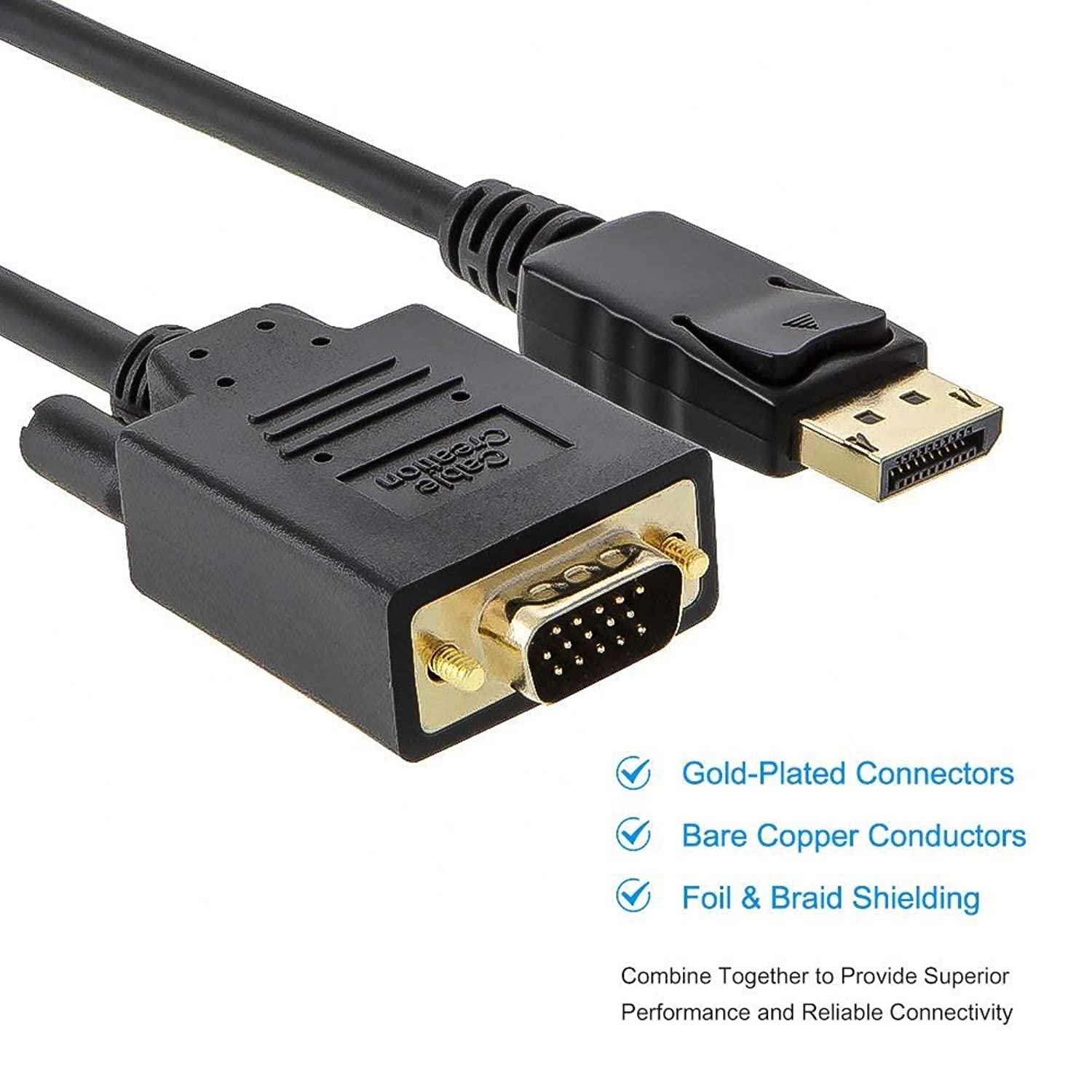 DP to VGA Cable 6ft, [2-Pack] CableCreation DisplayPort to VGA Cable Gold Plated, DP Male to VGA Male Cable, Black