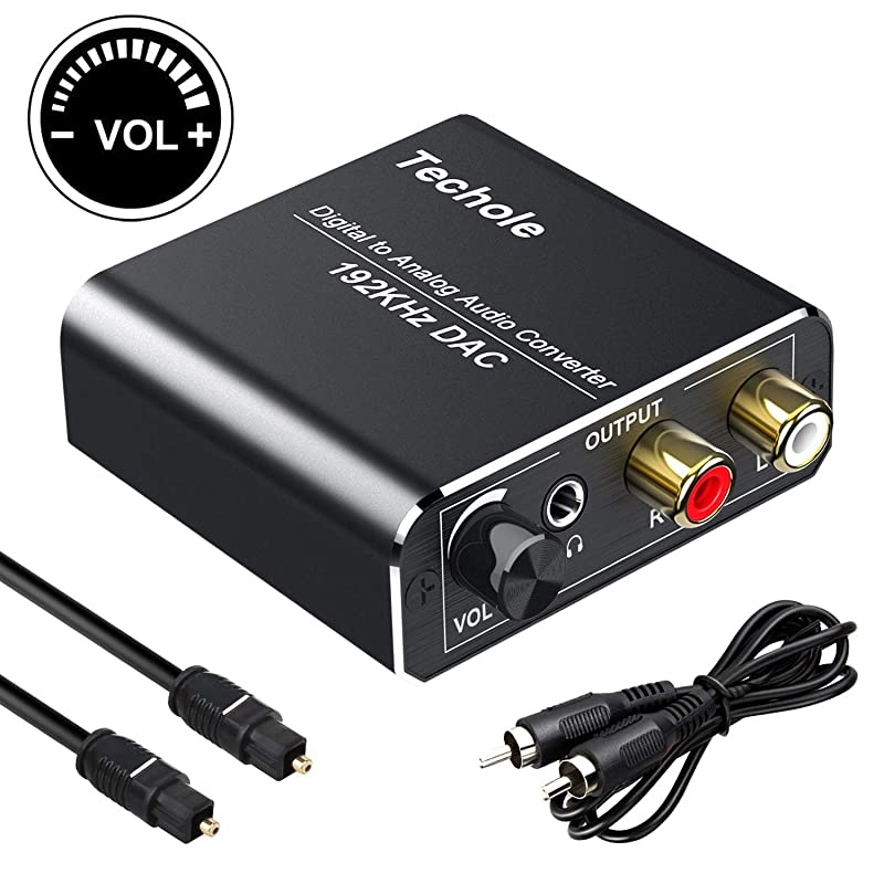 Digital to Analog Audio Converter-Upgrade Volume Adjustable  Aluminum Optical to RCA with Optical &Coaxial Cable. Digital SPDIF TOSLINK to Stereo L/R &3.5mm Jack DAC Converter for PS4 Xbox DVD