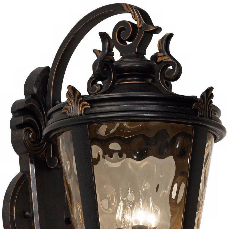 John Timberland Traditional Outdoor Wall Fixture Veranda Bronze Ornate Scroll 36" Champagne Hammered Glass for Exterior Porch