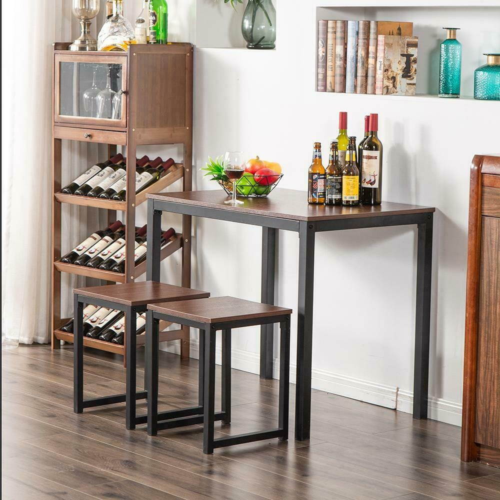 Hot 3 Piece Metal Dining Table Set 2 Chairs Kitchen Breakfast Furniture Natural