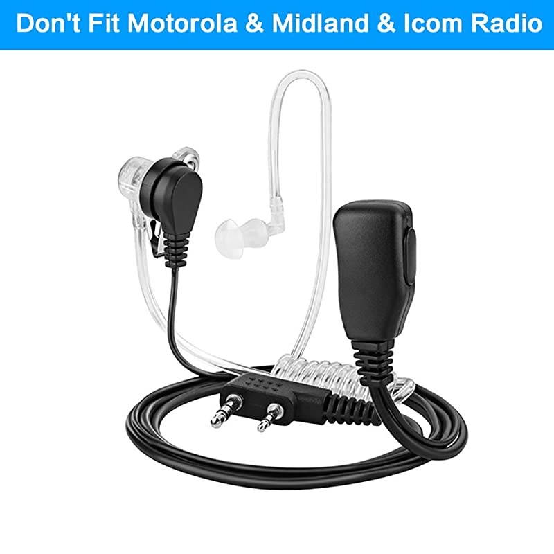2Pin Covert Acoustic Tube Walkie Talkie Earpiece Two Way Radio Earpiece with a PTT Mic Compatible with Walkie Talkie Headset Brands Kenwood Puxing Wouxun Baofeng Pack of 2