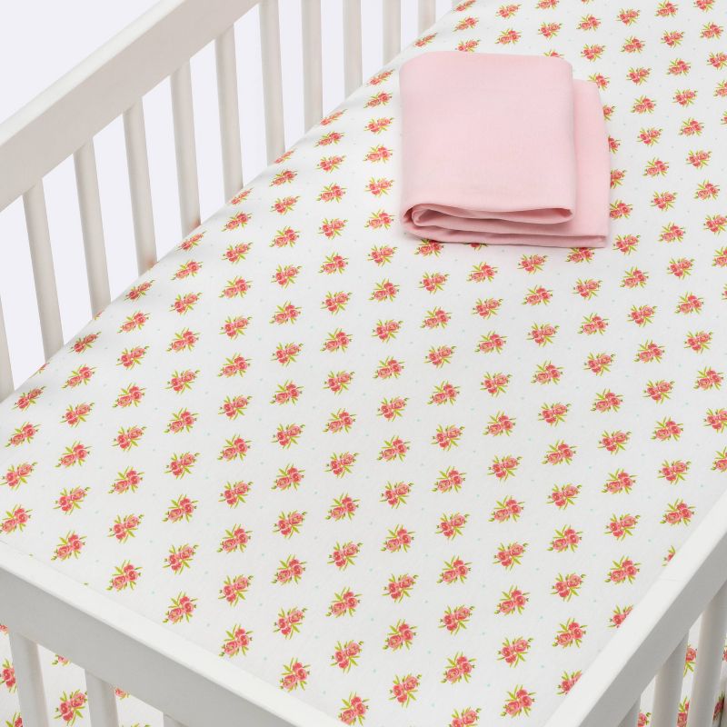 Fitted Crib Jersey Sheet Ditsy Floral and Solid Pink - Cloud Island™ Pink 2pk