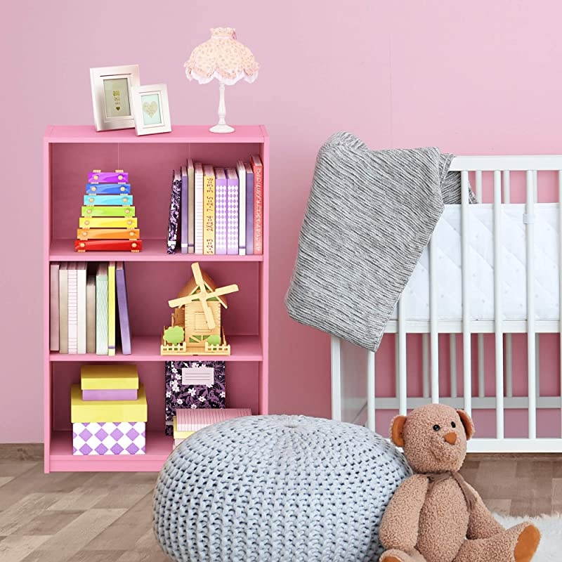 JAYA Simple Home 3Tier Adjustable Shelf Bookcase Pink