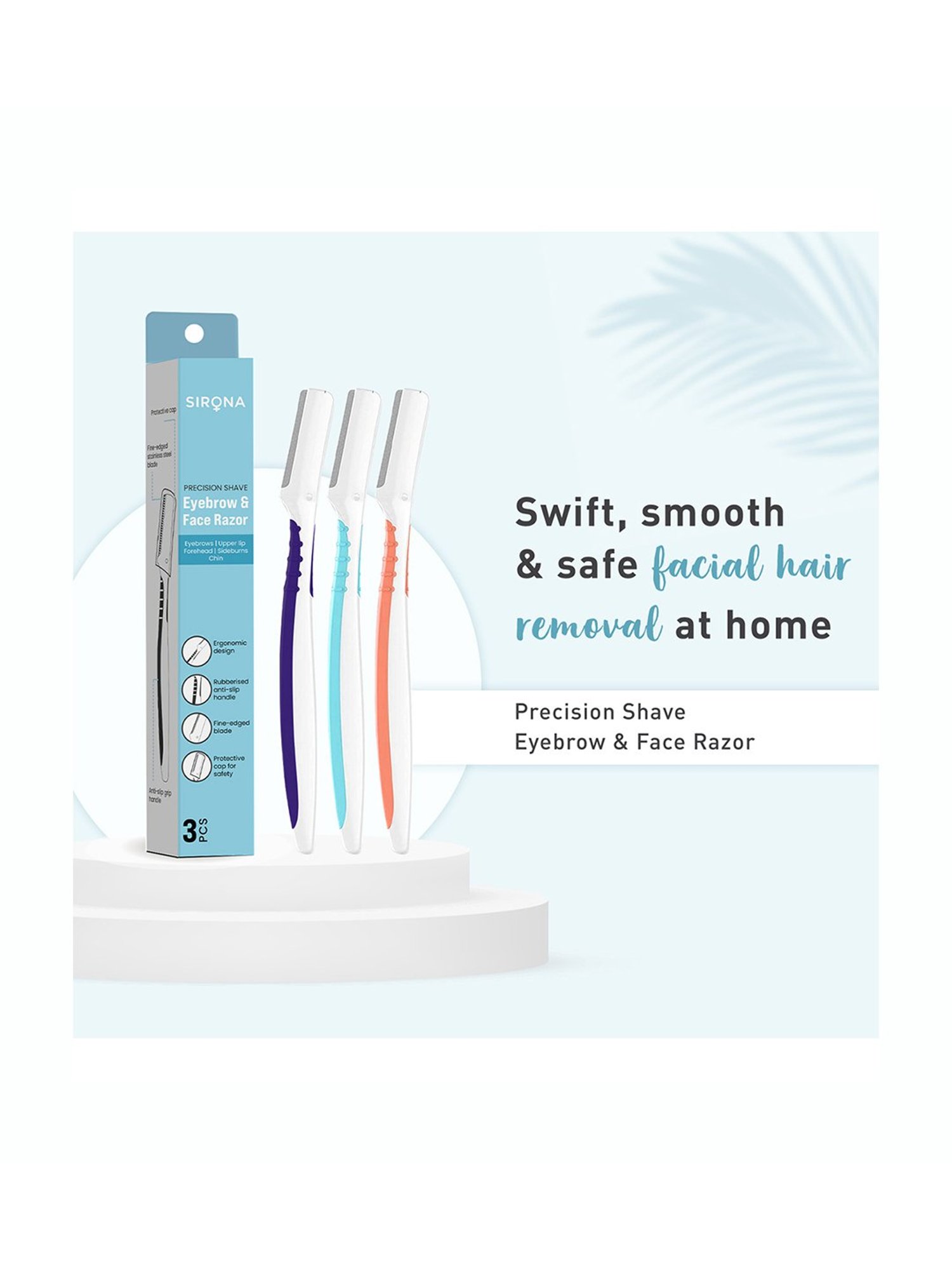 Sirona Precision Shave Eyebrow & Face Razor for Women - 3 Razors