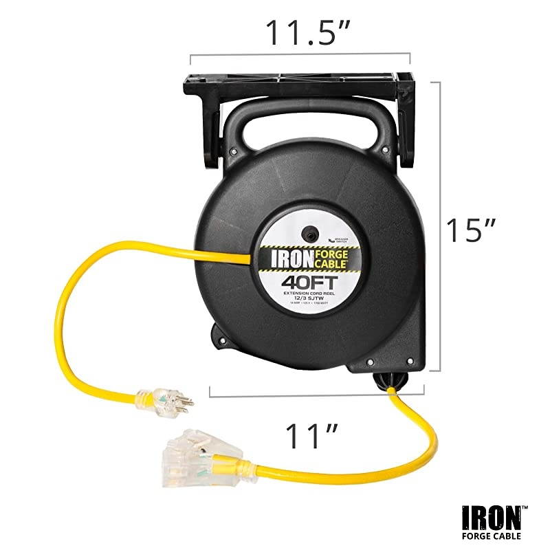 Ft Retractable Extension Cord Reel 2 In 1 Mountable amp Portable Power Cord Reel with 3 Electrical Outlets 123 SJTW Heavy Duty Yellow Cable Perfect for Hanging from Your Garage Ceiling