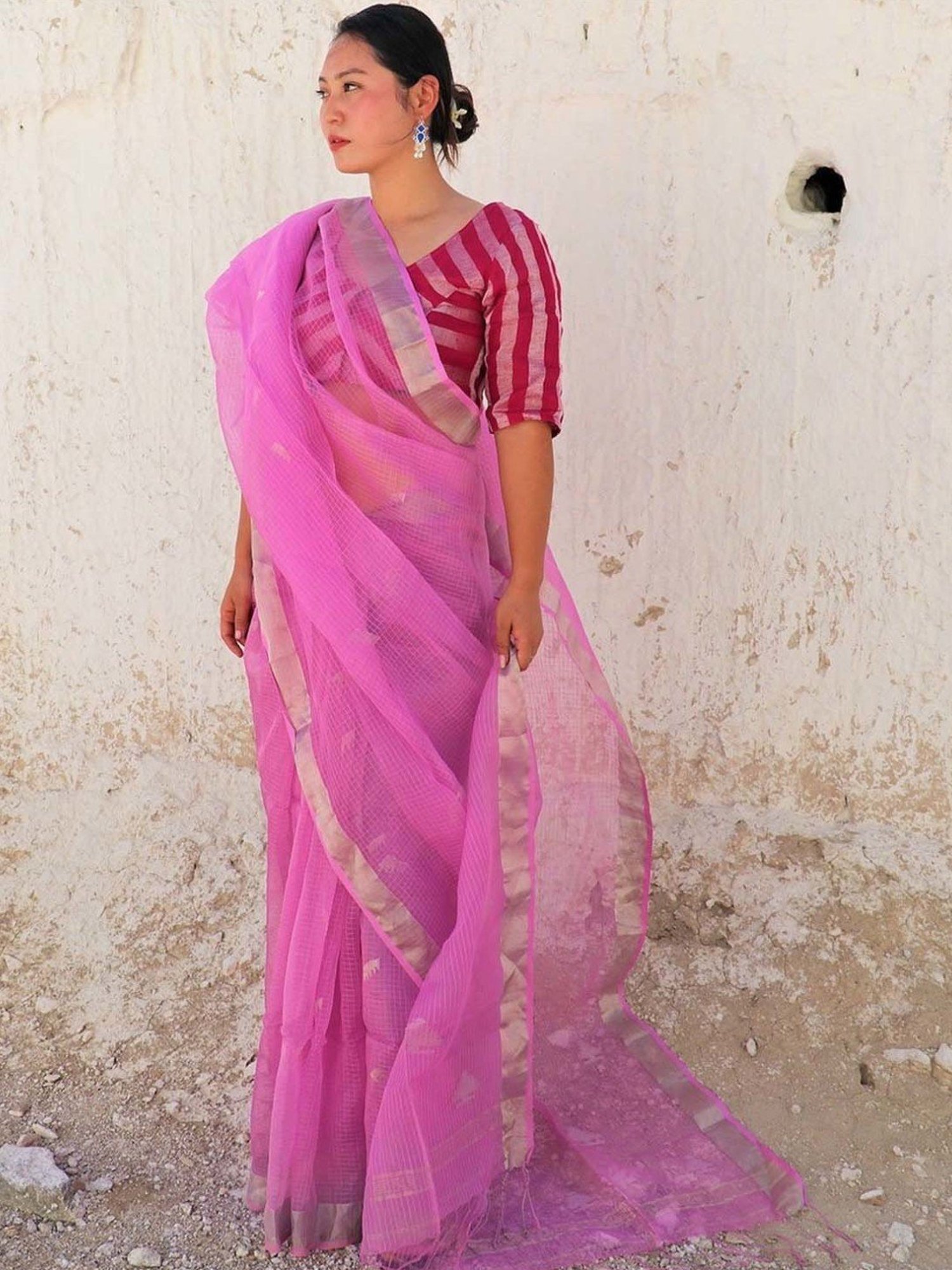 Chidiyaa Pink Handwoven Jamdani Silk Saree