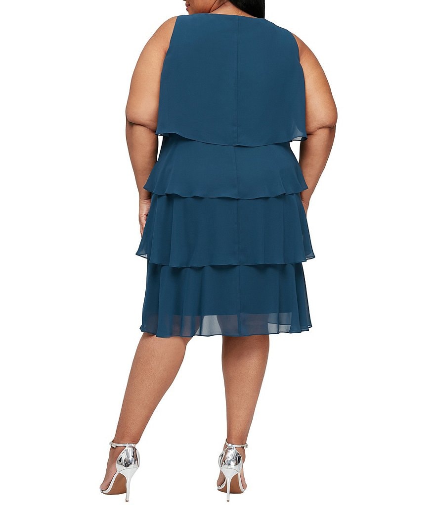 Ignite Evenings Plus Size Sleeveless Round Neck Chiffon Tiered Dress