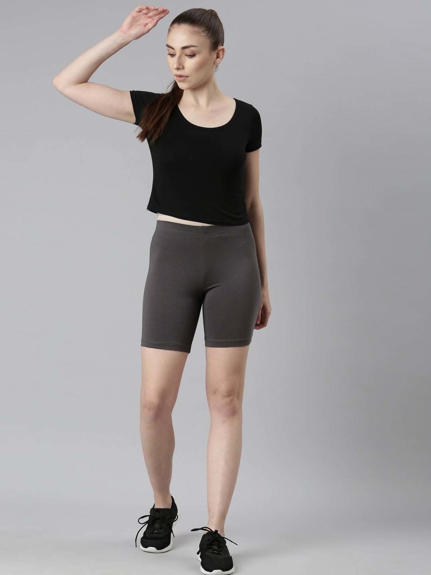 Go Colors! Charcoal Grey Cotton Slim Fit Sports Shorts