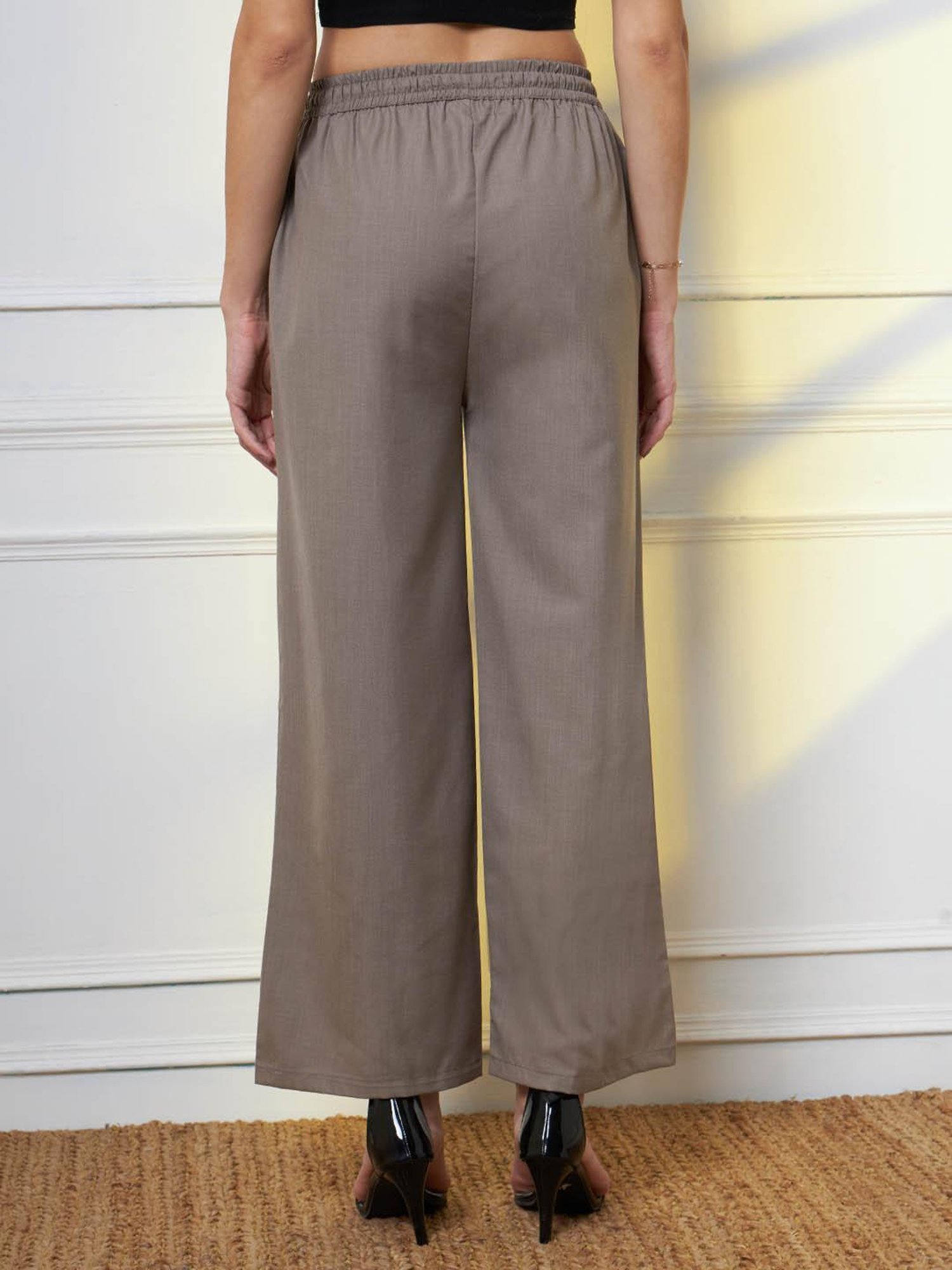 FITHUB Light Grey Straight Fit High Rise Trousers