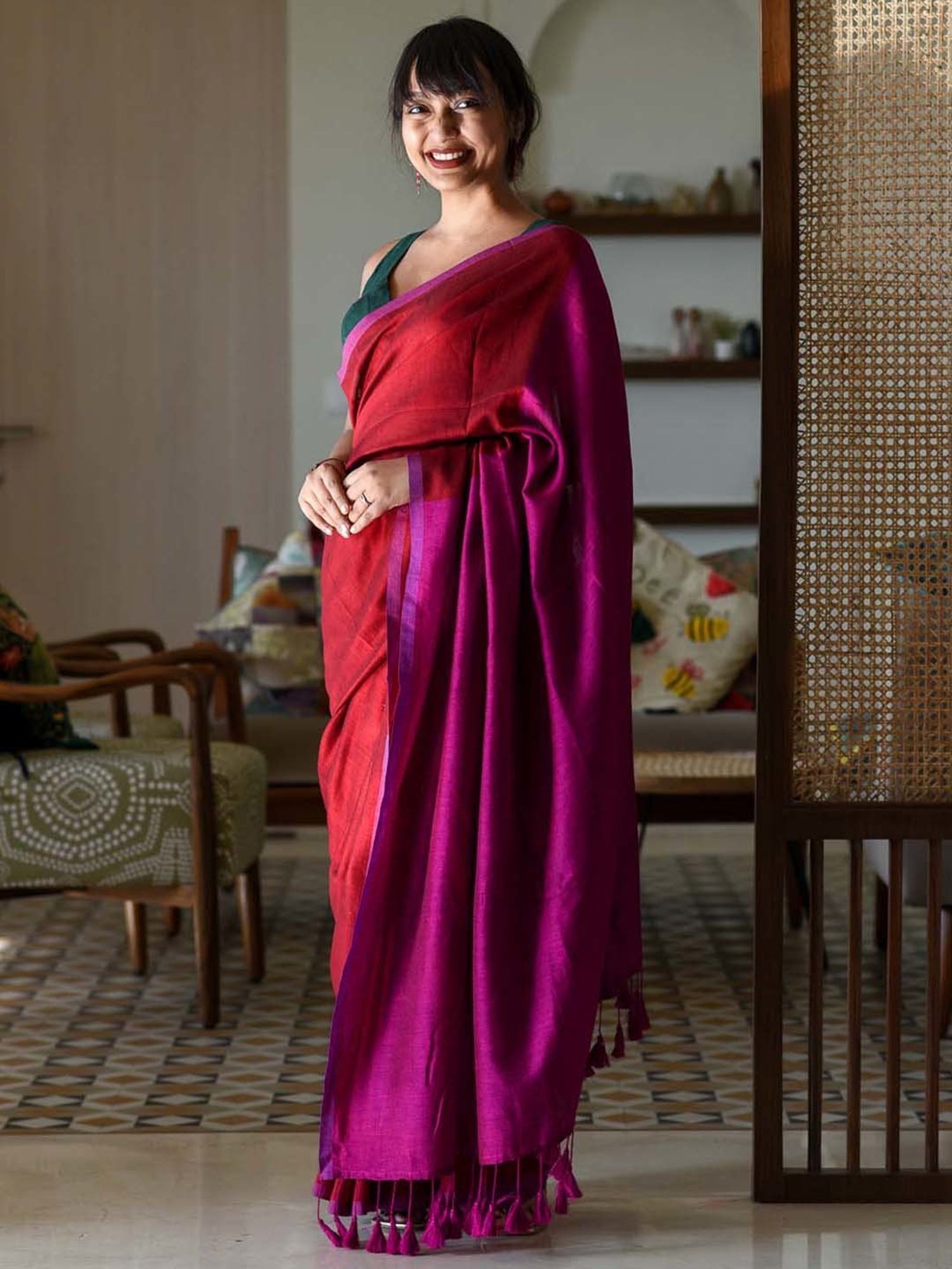 Suta Maroon & Purple Woven Saree