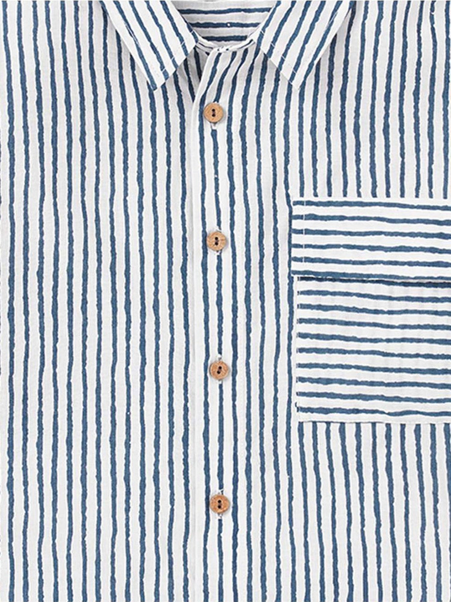 Edheads Kids Blue Cotton Striped Full Sleeves Shirt