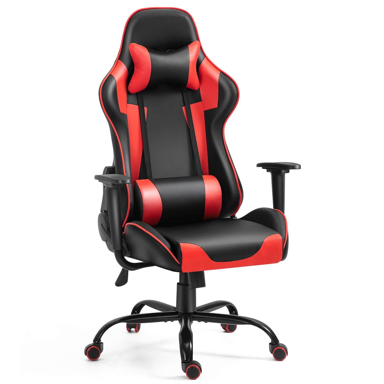 Gaming Chair Racing Gamer Chair Ergonomic Office Chair Home Office Computer Chair High Back PU Leather Chair with Lumbar Cushion and Headrest  Red