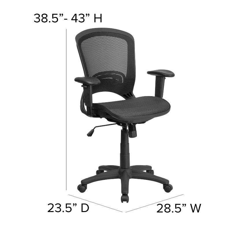 Emma and Oliver Mid-Back Transparent Black Mesh Swivel Office Chair with Adjustable Arms