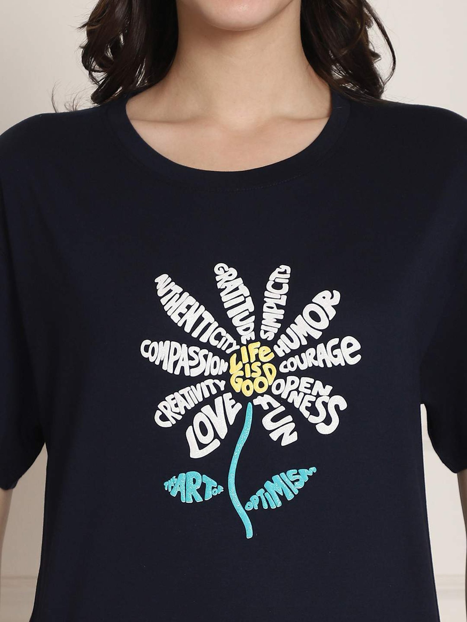 Kanvin Navy Cotton Printed Top Pyjamas Set