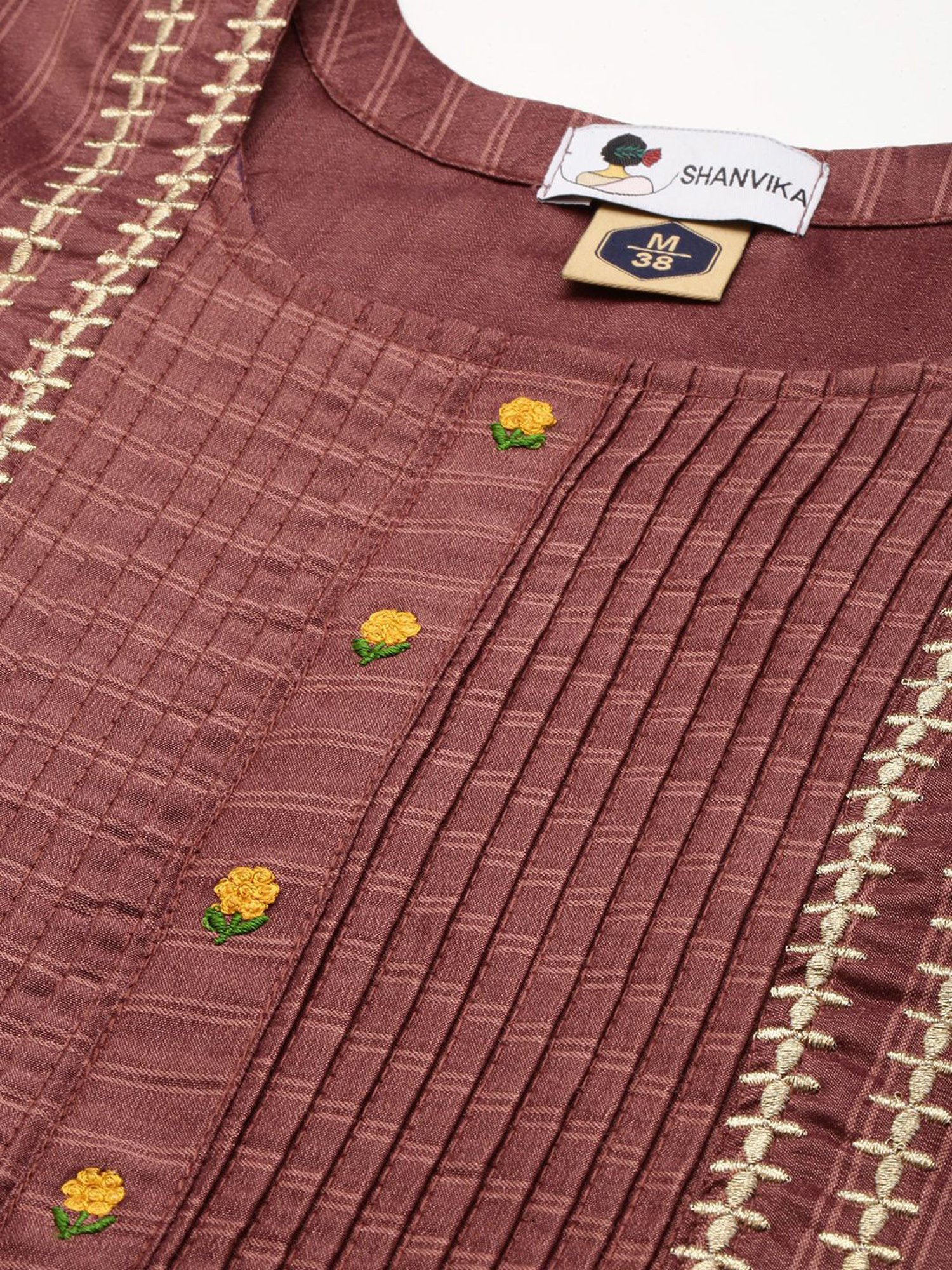 SHANVIKA Brown Striped Straight Kurta