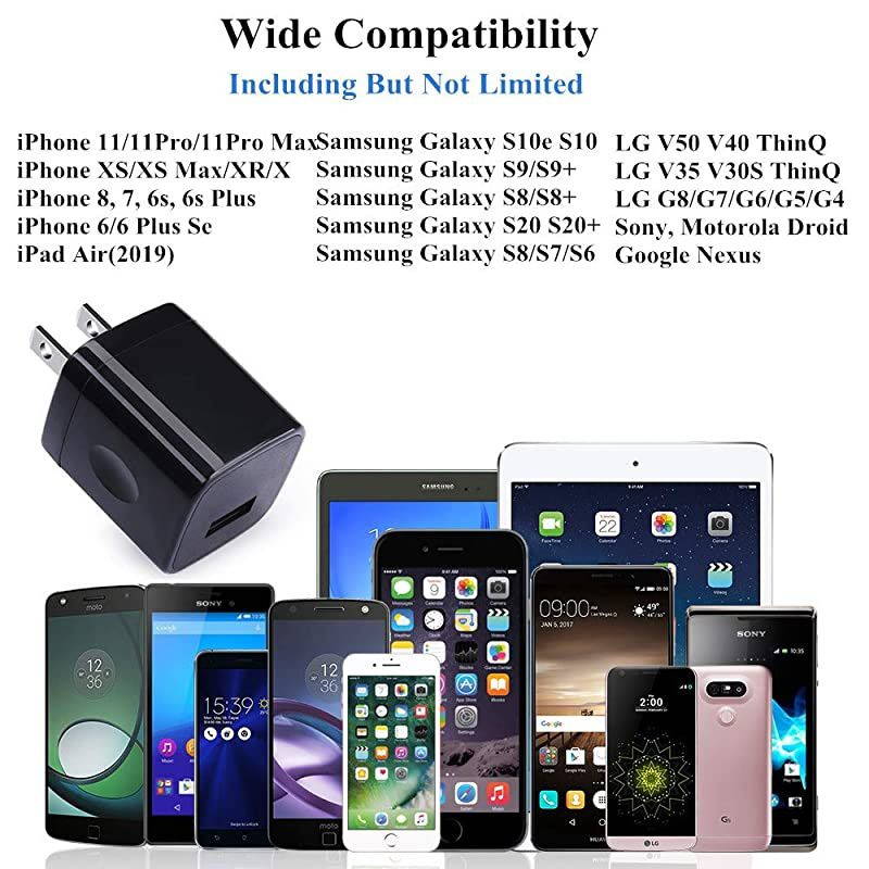 Single USB Port Wall Charger,  1A/5V Wall Plug USB Power Adapter 6 Pack Compatible Phone 11Pro Max XS XR 8 7 6 Plus 5, Samsung Galaxy s10e S10 S9 S8 Plus,Nexus, Moto,G7 V40 V30+, BlackBerry
